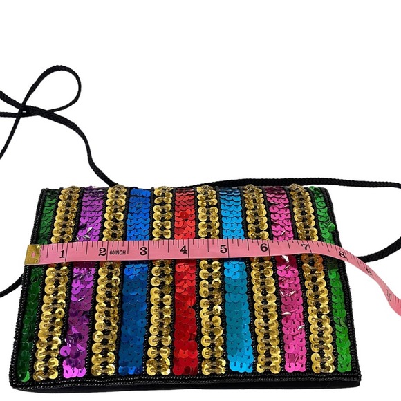 Vintage La Regale Black Multicolor Sequin Embellished Crossbody Bag Purse - Picture 3 of 10